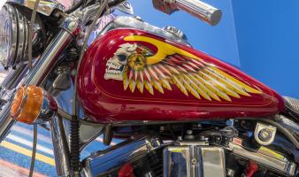 A red motorcycle gas tank.