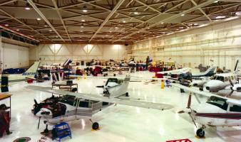 A service hanger with planes