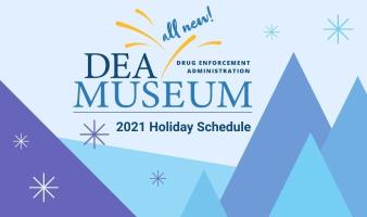 Museum logo and "2021 Holiday Schedule" on a wintery background.