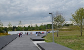 Visitors at the Wall of Names and Memorial Walkway at the Flight 93 National Memorial.  National Park Service.