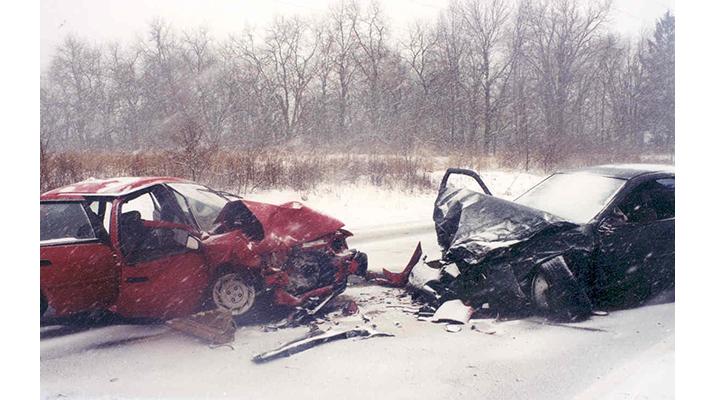 Two smashed cars after a traffic accident