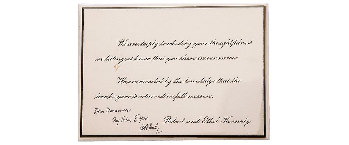 Card sent to Anslinger following the death of President John F. Kennedy