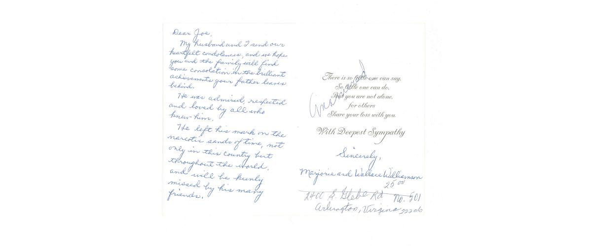 Condolence card to Joseph Anslinger