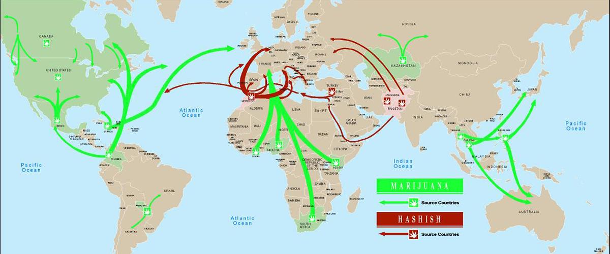 A map of marijuana and hashish trade routes