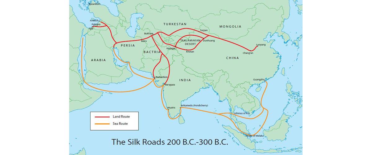 A map of the Silk Road from 200 B.C. - 300 B.C