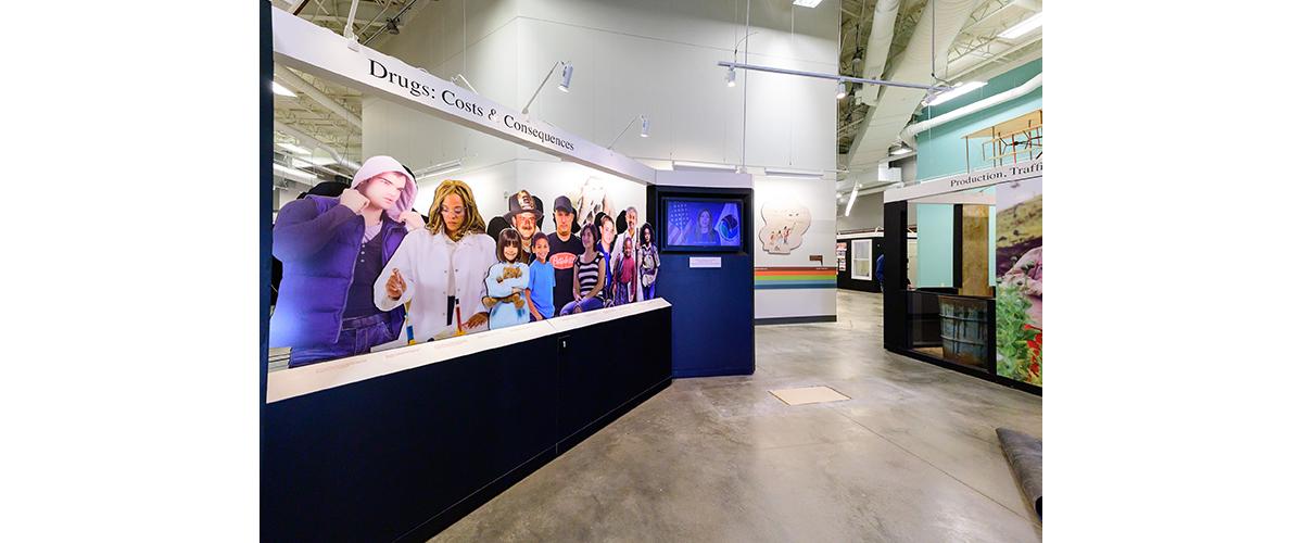 A museum exhibit gallery. 